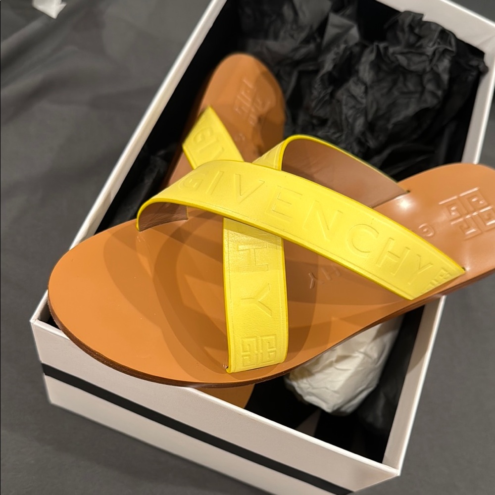 Givenchy Yellow and Brown Criss-Cross Sandals